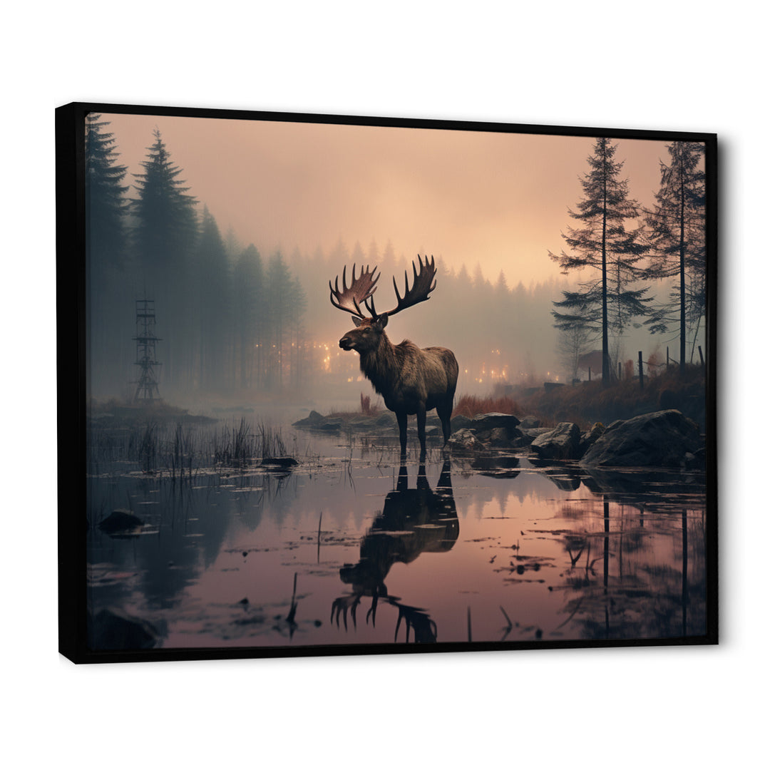 Brown Peach Moose Misty Morning - Moose Wall Art Prints