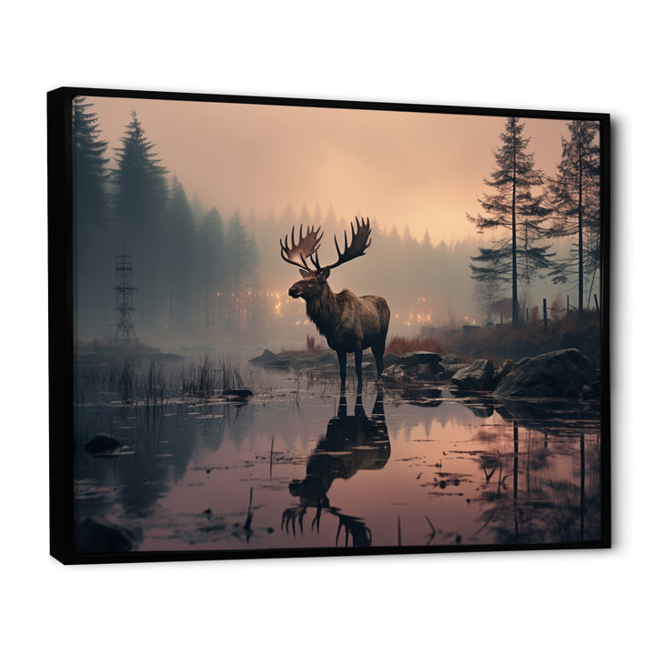 Brown Peach Moose Misty Morning - Moose Wall Art Prints