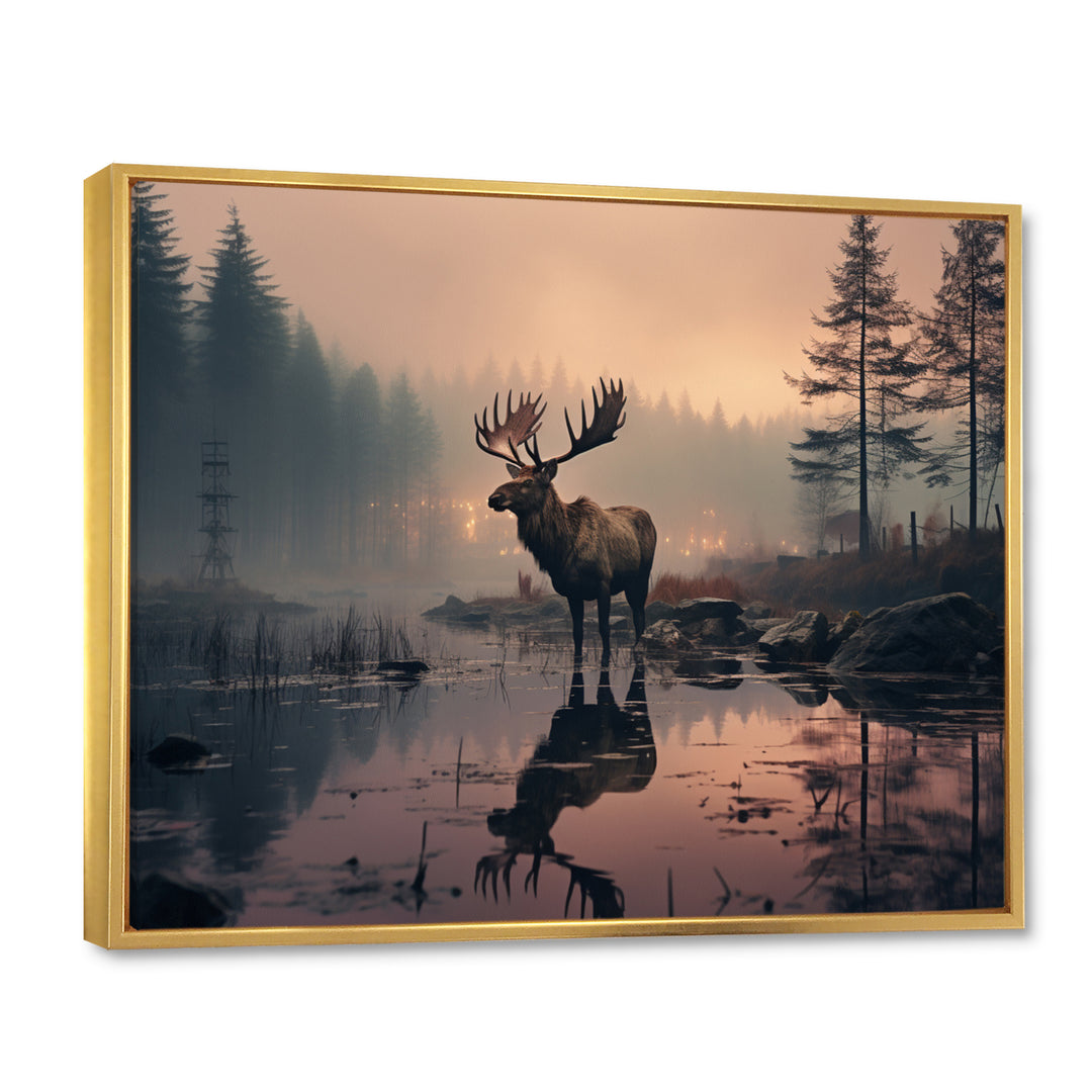 Brown Peach Moose Misty Morning - Moose Wall Art Prints