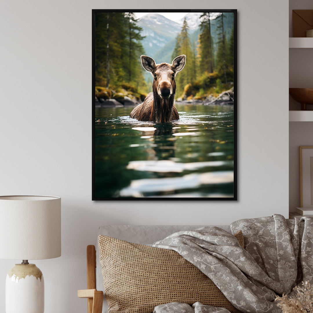Brown Green Moose Oceanic Serenity - Brown Moose Wall Art