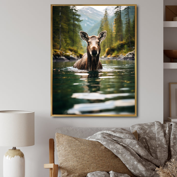 Brown Green Moose Oceanic Serenity - Brown Moose Wall Art