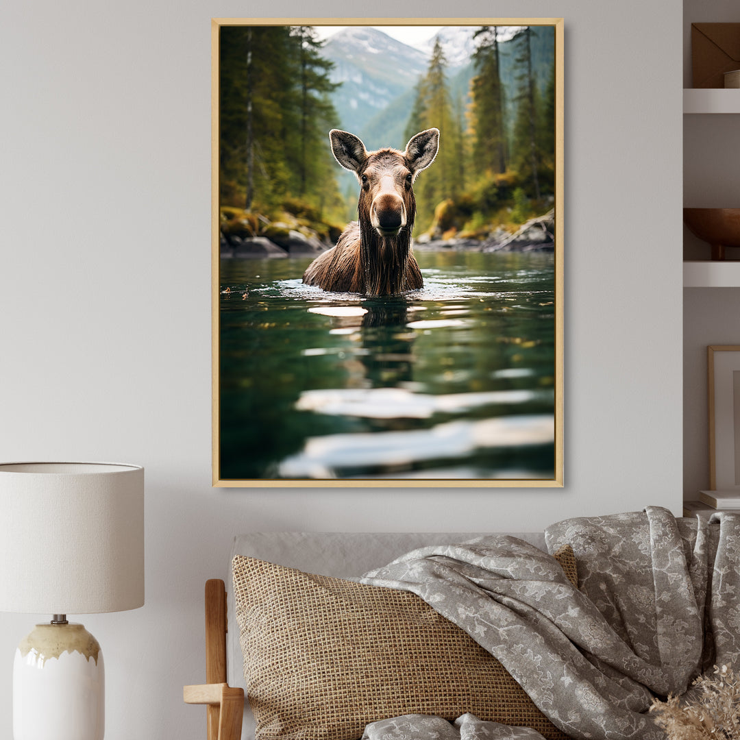 Brown Green Moose Oceanic Serenity - Brown Moose Wall Art
