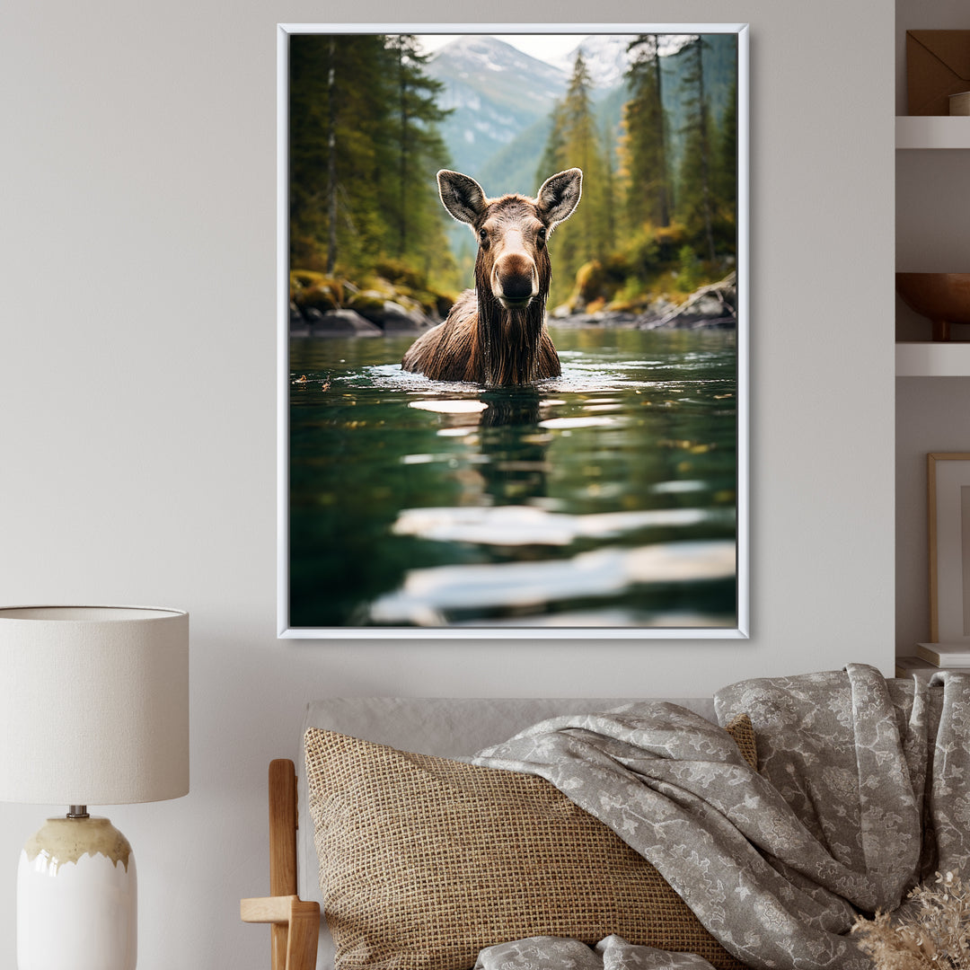 Brown Green Moose Oceanic Serenity - Brown Moose Wall Art