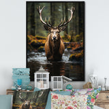 Brown Green Moose Portrait Vibrant - Moose Framed Canvas Art