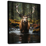 Brown Green Moose Portrait Vibrant - Moose Framed Canvas Art
