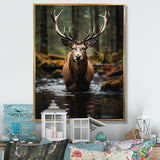 Brown Green Moose Portrait Vibrant - Moose Framed Canvas Art