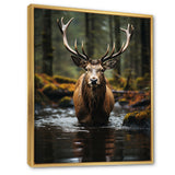 Brown Green Moose Portrait Vibrant - Moose Framed Canvas Art