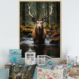 Brown Green Moose Portrait Vibrant - Moose Framed Canvas Art