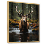 Brown Green Moose Portrait Vibrant - Moose Framed Canvas Art