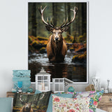 Brown Green Moose Portrait Vibrant - Moose Framed Canvas Art