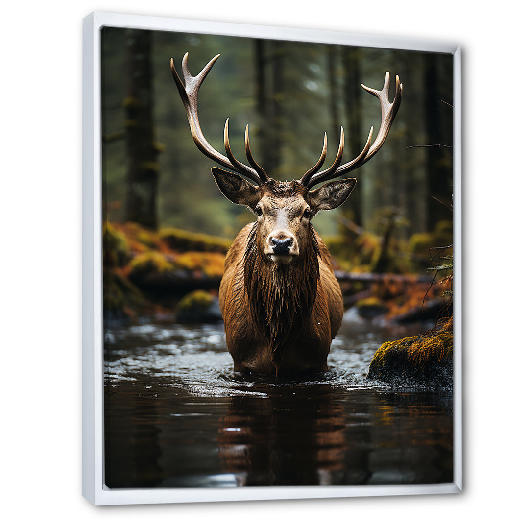 Brown Green Moose Portrait Vibrant - Moose Framed Canvas Art