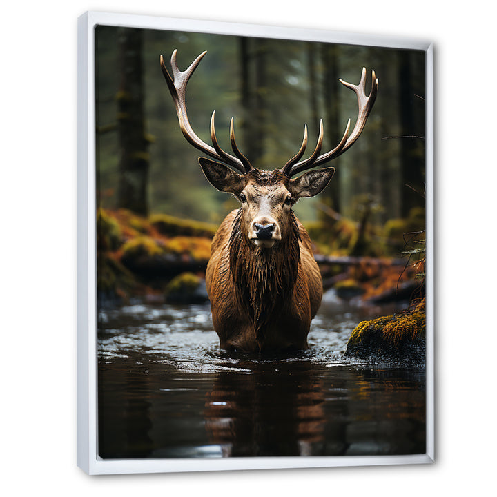 Brown Green Moose Portrait Vibrant - Moose Framed Canvas Art