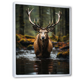 Brown Green Moose Portrait Vibrant - Moose Framed Canvas Art