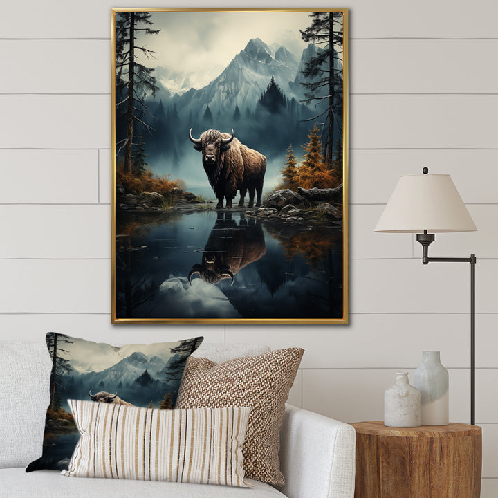 Brown Teal Moose Twilight Symphony - Moose Bedroom Wall Art