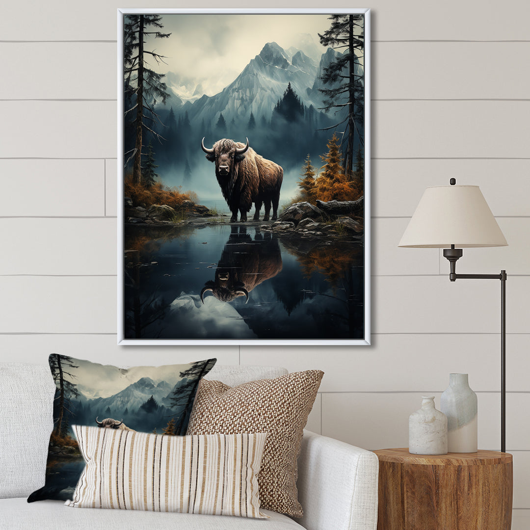Brown Teal Moose Twilight Symphony - Moose Bedroom Wall Art