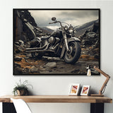 Grey Motorcycle Monochrome Landscape Photography I - Motorcycle Canvas Wall Art