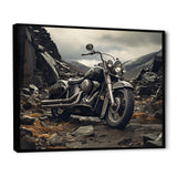 Grey Motorcycle Monochrome Landscape Photography I - Motorcycle Canvas Wall Art