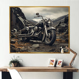 Grey Motorcycle Monochrome Landscape Photography I - Motorcycle Canvas Wall Art