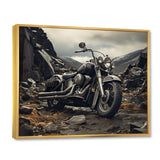 Grey Motorcycle Monochrome Landscape Photography I - Motorcycle Canvas Wall Art