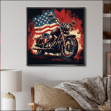 Red Blue Motorcycle American Flag Background - Motorcycle Canvas Wall Art