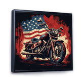 Red Blue Motorcycle American Flag Background - Motorcycle Canvas Wall Art