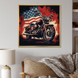 Red Blue Motorcycle American Flag Background - Motorcycle Canvas Wall Art