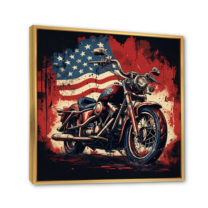 Red Blue Motorcycle American Flag Background - Motorcycle Canvas Wall Art