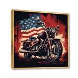 Red Blue Motorcycle American Flag Background - Motorcycle Canvas Wall Art