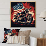 Red Blue Motorcycle American Flag Background - Motorcycle Canvas Wall Art