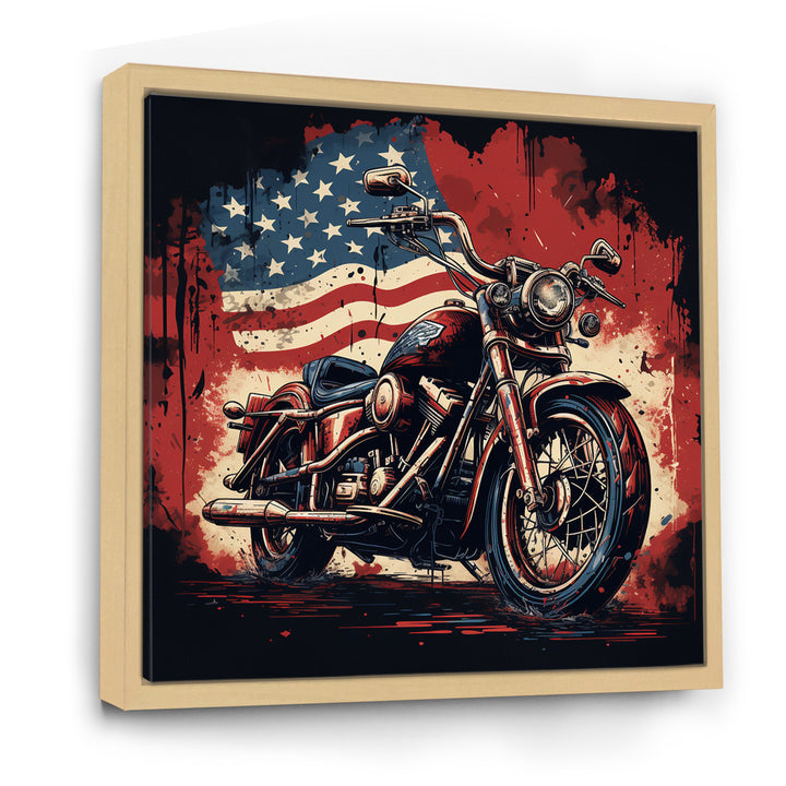 Red Blue Motorcycle American Flag Background - Motorcycle Canvas Wall Art