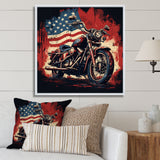 Red Blue Motorcycle American Flag Background - Motorcycle Canvas Wall Art