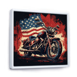 Red Blue Motorcycle American Flag Background - Motorcycle Canvas Wall Art
