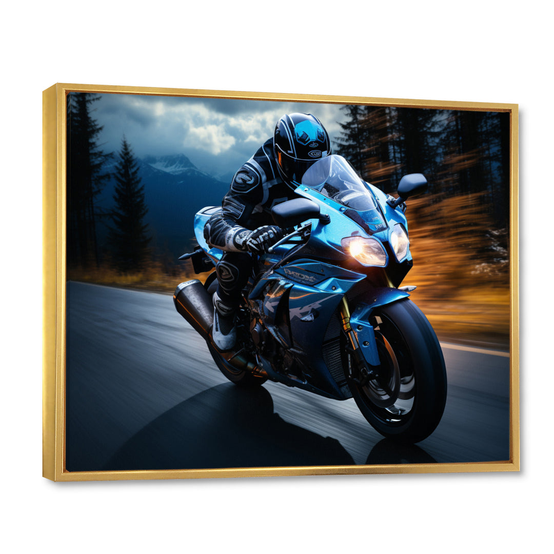 Blue Yellow Motorcycle Symphony - Motorcycle Canvas Wall Art