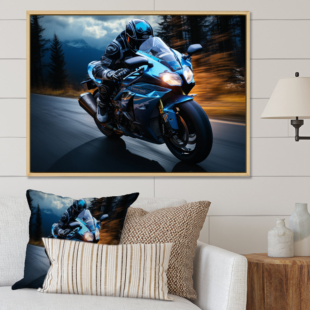 Blue Yellow Motorcycle Symphony - Motorcycle Canvas Wall Art