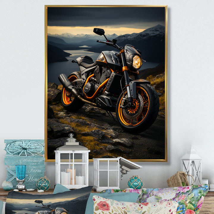 Yellow Black Motorcycle Wanderlust - Motorcycle Canvas Wall Art