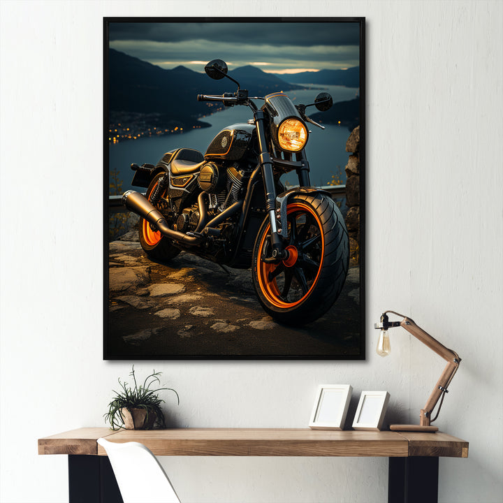 Orange Black Motorcycle Wanderlust I - Motorcycle Canvas Wall Art