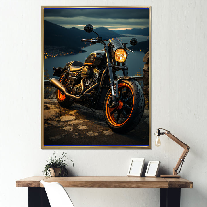 Orange Black Motorcycle Wanderlust I - Motorcycle Canvas Wall Art