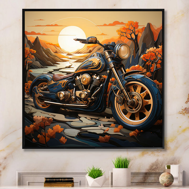 Orange Yellow Motorcycle Wanderlust - Motorcycle Canvas Wall Art