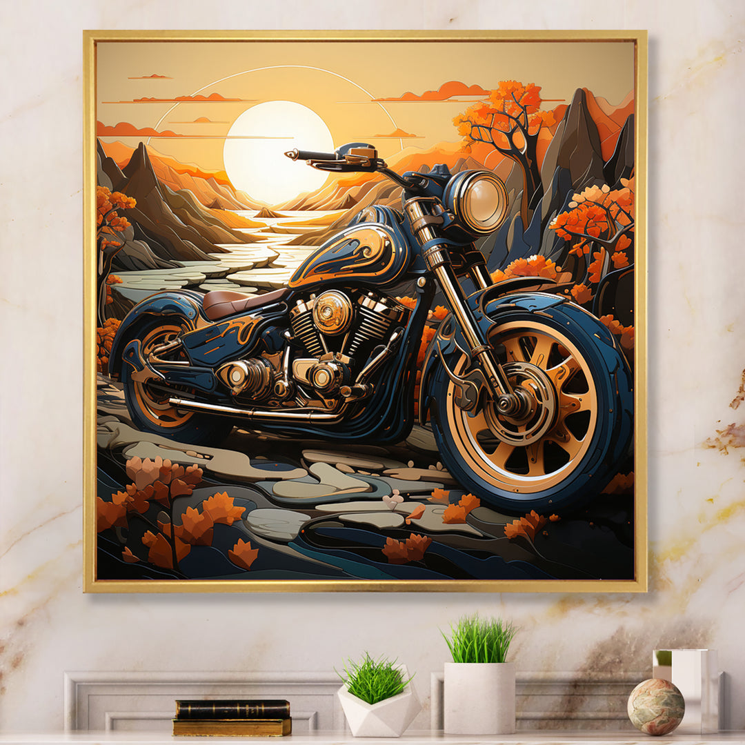 Orange Yellow Motorcycle Wanderlust - Motorcycle Canvas Wall Art