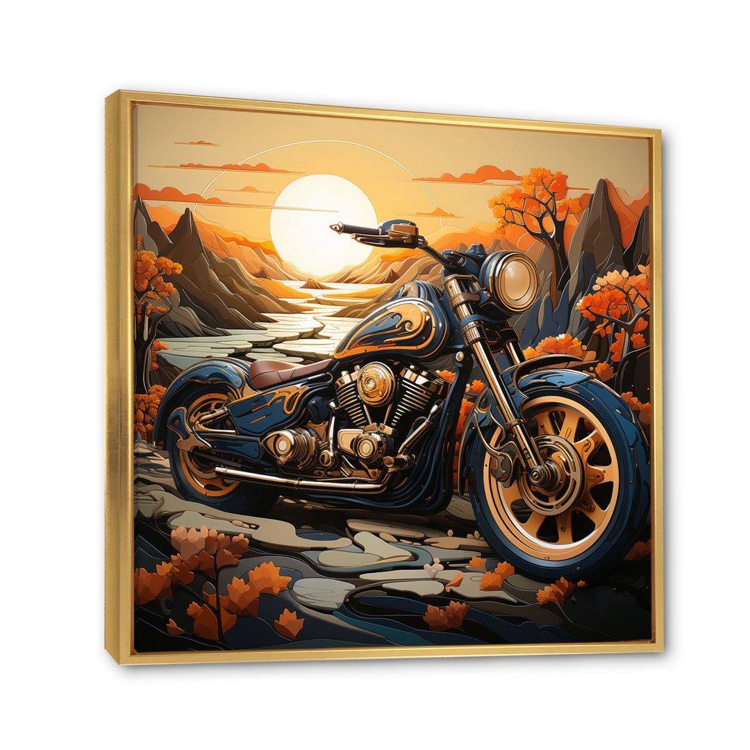 Orange Yellow Motorcycle Wanderlust - Motorcycle Canvas Wall Art