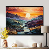 Orange Teal Mountains Bold Landscape - Landscapes Canvas Wall Art