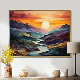 Orange Teal Mountains Bold Landscape - Landscapes Canvas Wall Art