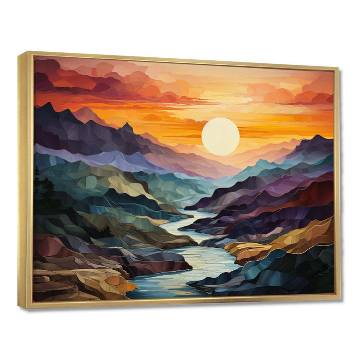 Orange Teal Mountains Bold Landscape - Landscapes Canvas Wall Art