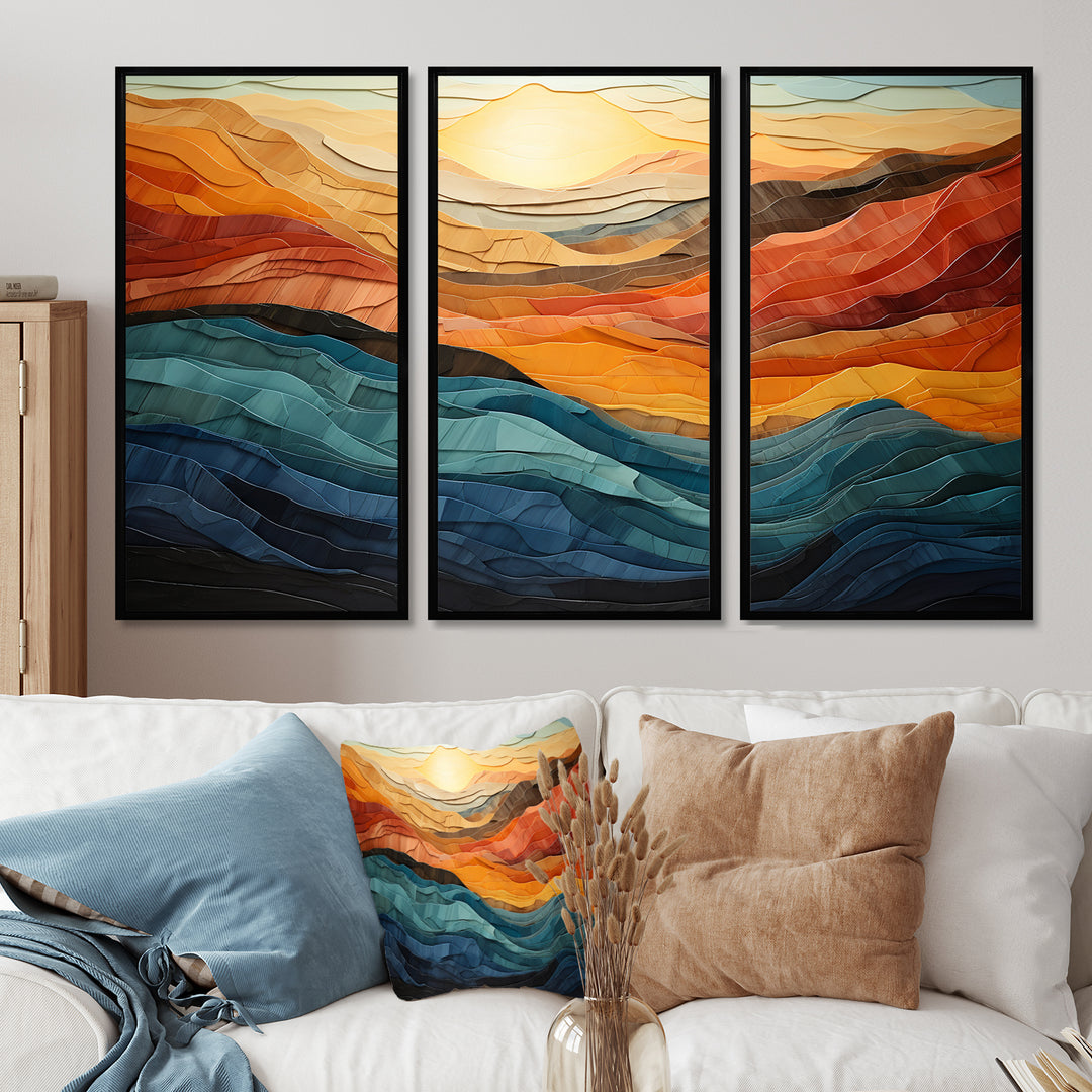 Coral Teal Bold Mountains Landscape - Multi-Panels