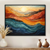 Coral Teal Bold Mountains Landscape - Landscapes Canvas Wall Art