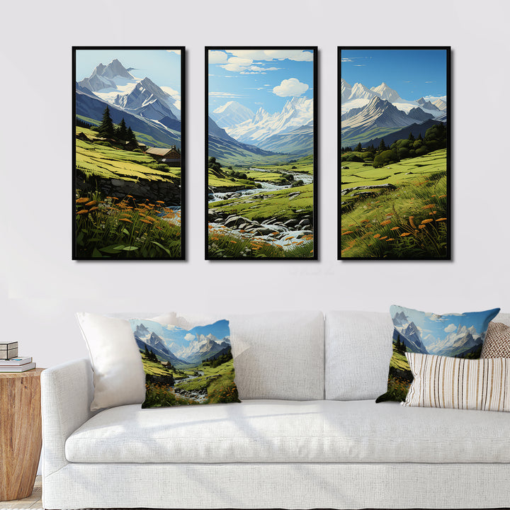 Green White Mountains Summer Peaks Pastoral - Multi-Panels