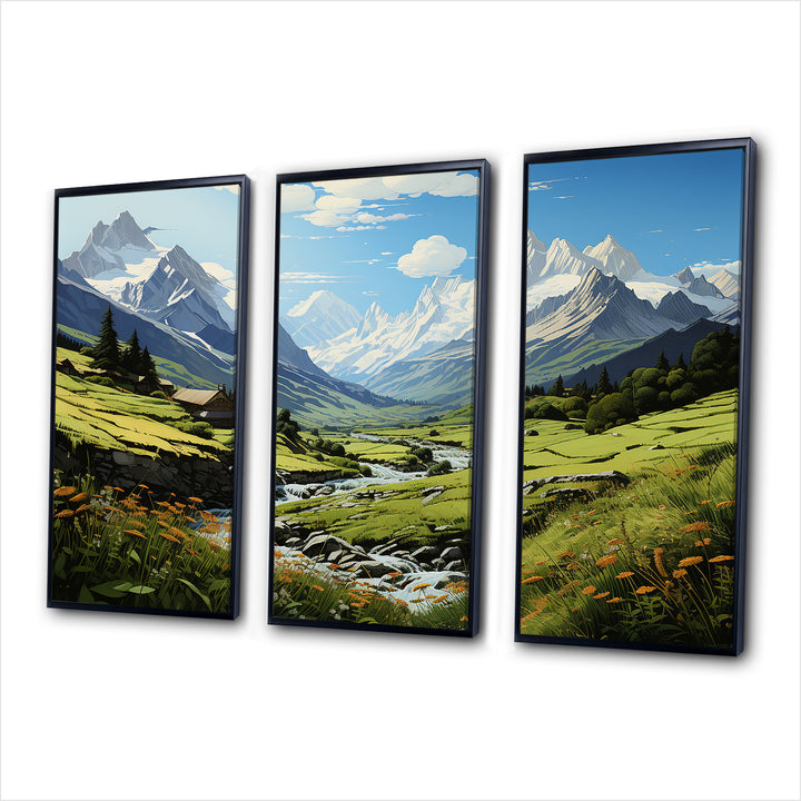Green White Mountains Summer Peaks Pastoral - Multi-Panels