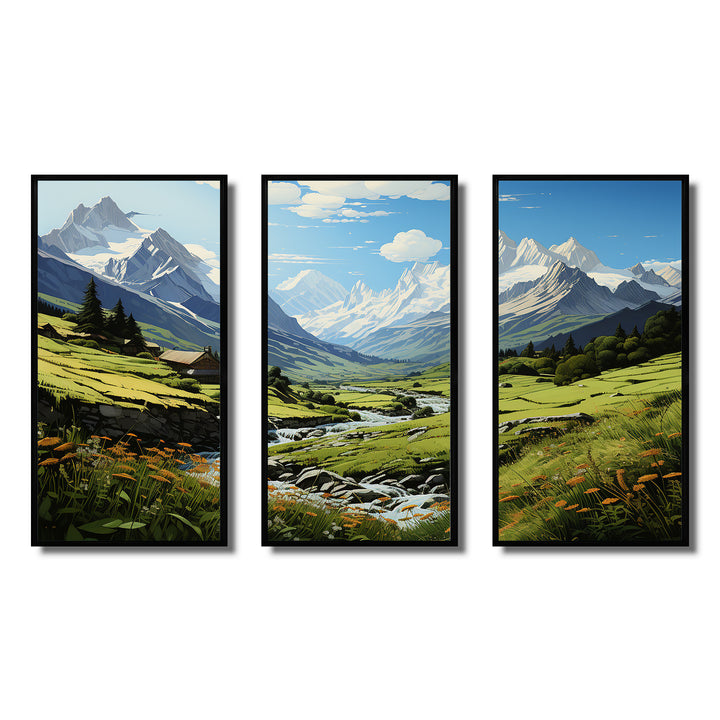 Green White Mountains Summer Peaks Pastoral - Multi-Panels