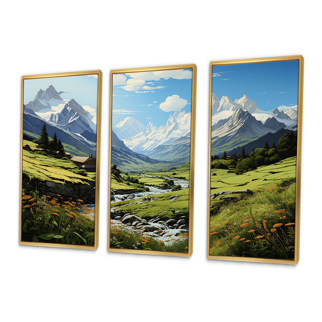 Green White Mountains Summer Peaks Pastoral - Multi-Panels