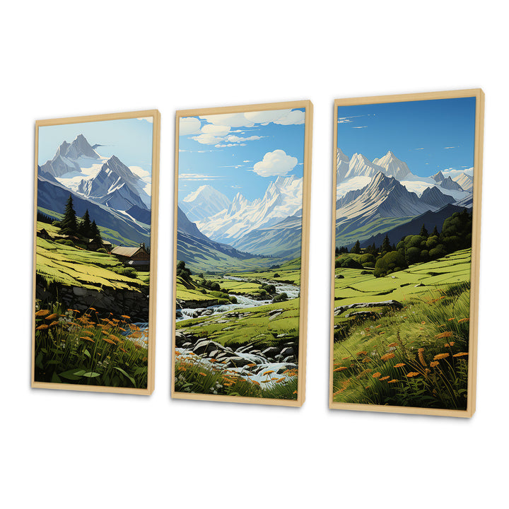 Green White Mountains Summer Peaks Pastoral - Multi-Panels
